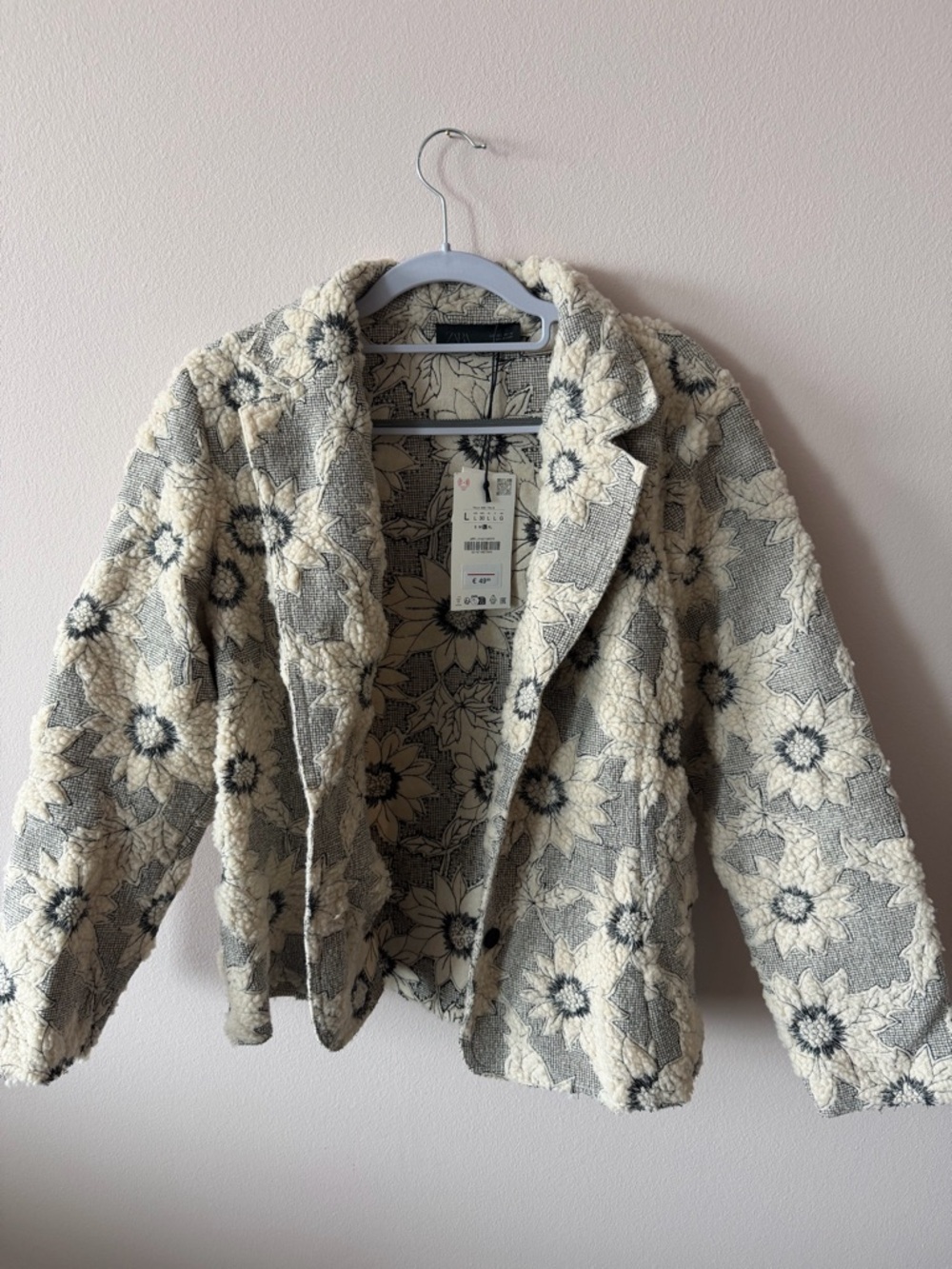 Zara Floral Sherpa Blazer - Cream & Gray